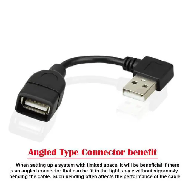 Alt view image 2 of 7 - USB 2.0 A Type Male Right Angled to USB 2.0 Female Extension Cable 90 Degree Connector 10cm