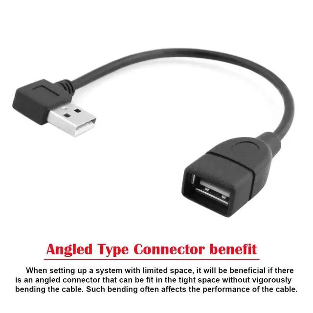 Alt view image 2 of 7 - USB 2.0 A Type Male Left Angled to USB 2.0 Female Extension Cable 90 Degree Connector 20cm