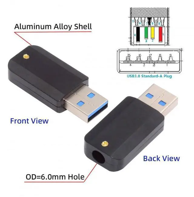 Alt view image 5 of 7 - Connector USB 3.0 Type-A Male Plug Connector Solder Type with Aluminum Alloy Shell Black Customization for 6.0mm Cable