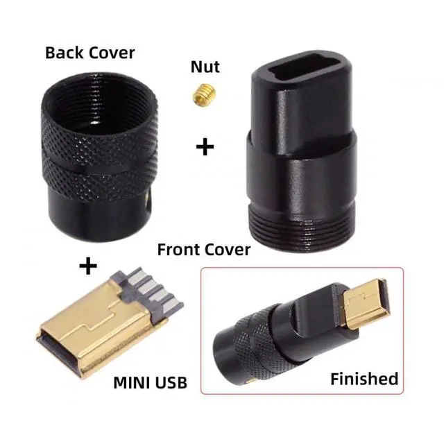 Alt view image 2 of 7 - Connector Mini USB2.0 5Pin Male Plug Connector Solder Type with Aluminum Alloy Shell Black Customization for 4.0mm~6.0mm Cable