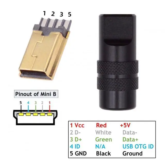 Alt view image 6 of 7 - Connector Mini USB2.0 5Pin Male Plug Connector Solder Type with Aluminum Alloy Shell Black Customization for 4.0mm~6.0mm Cable