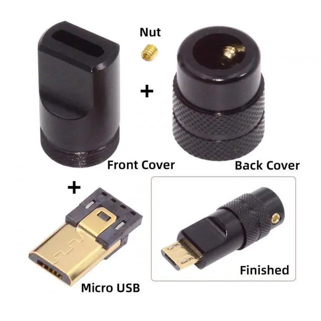 Alt view image 2 of 7 - Connector Micro USB2.0 5Pin Male Plug Connector Solder Type with Aluminum Alloy Shell Black Customization for 4.0mm~6.0mm Cable