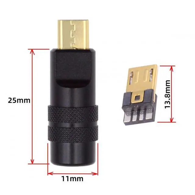 Alt view image 6 of 7 - Connector Micro USB2.0 5Pin Male Plug Connector Solder Type with Aluminum Alloy Shell Black Customization for 4.0mm~6.0mm Cable