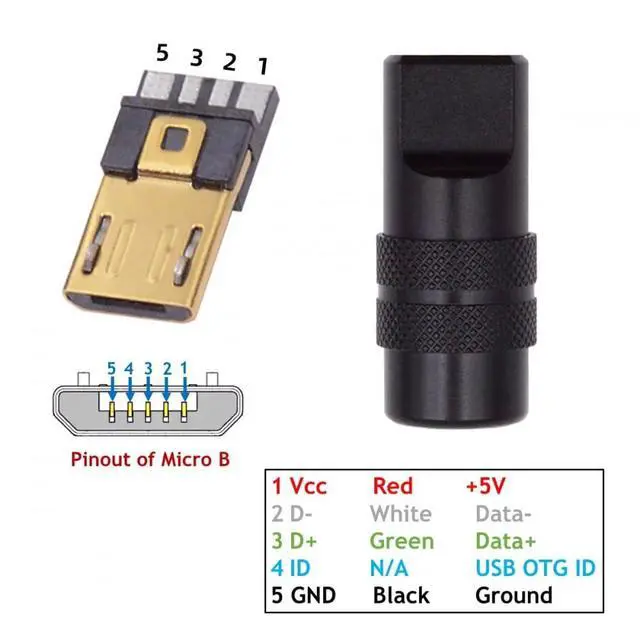 Alt view image 7 of 7 - Connector Micro USB2.0 5Pin Male Plug Connector Solder Type with Aluminum Alloy Shell Black Customization for 4.0mm~6.0mm Cable