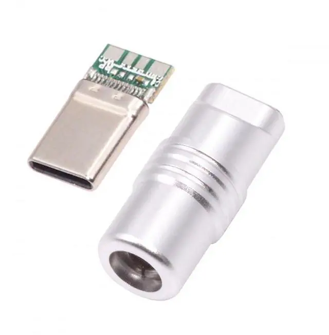 Main image of Connector USB 3.1 Type-C Male Plug Connector Solder Type with Aluminum Alloy Shell Silver Customization for 4.0mm~6.0mm Cable