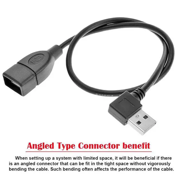Alt view image 2 of 7 - USB 2.0 A Type Male Left Angled to USB 2.0 Female Extension Cable 90 Degree Connector 40cm