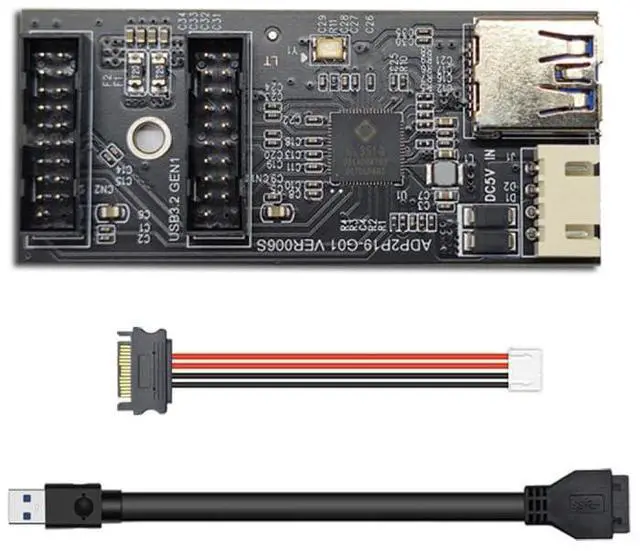 Main image of Card Single 19/20Pin Header to USB 3.0 19/20Pin Dual Ports Female PCBA Type Adapter Splitter HUB 5Gbps
