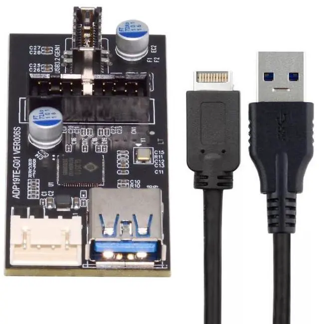 Main image of Card Type-E or 19/20Pin Header to USB 3.0 20Pin & Type-E Dual Ports Female PCBA Type Adapter Splitter HUB 5Gbps