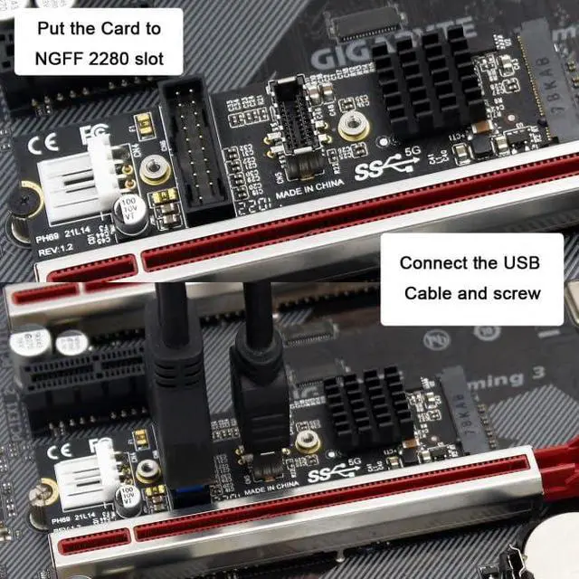 Alt view image 6 of 7 - Card 5Gbps Type-E USB 3.1 Front Panel Socket USB 2.0 to NVME NGFF M-Key Express Card Adapter for Motherboard
