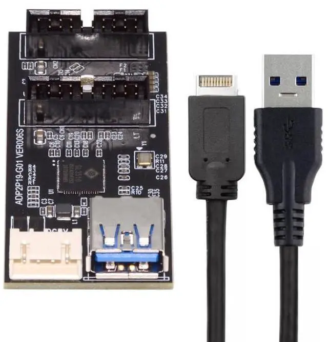Main image of Card Type-E or 19/20Pin Header to USB 3.0 19/20Pin Dual Ports Female PCBA Type Adapter Splitter HUB 5Gbps