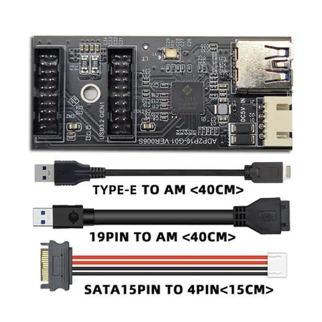 Alt view image 2 of 7 - Card Type-E or 19/20Pin Header to USB 3.0 19/20Pin Dual Ports Female PCBA Type Adapter Splitter HUB 5Gbps