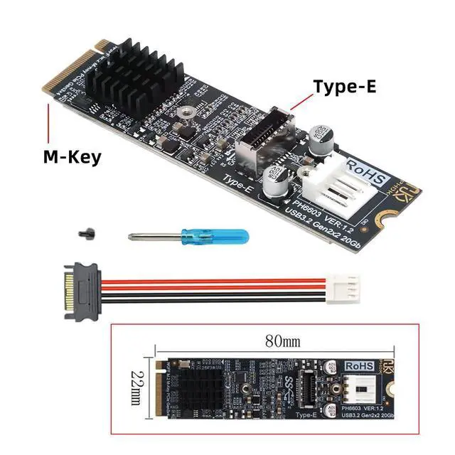 Alt view image 5 of 7 - 20Gbps Type-E USB 3.1 Front Panel Socket to NVME NGFF M-Key Express Card Adapter ASM3242 Chipset for Motherboard