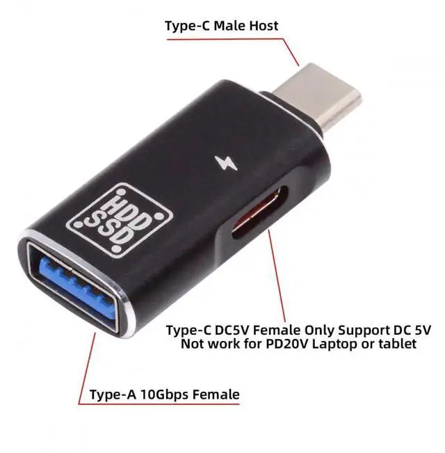 Alt view image 6 of 7 - Adapter 10Gbps USB-C Type-C to USB 3.0 Female OTG & DC 5V Power Convertor for Tablet Phone
