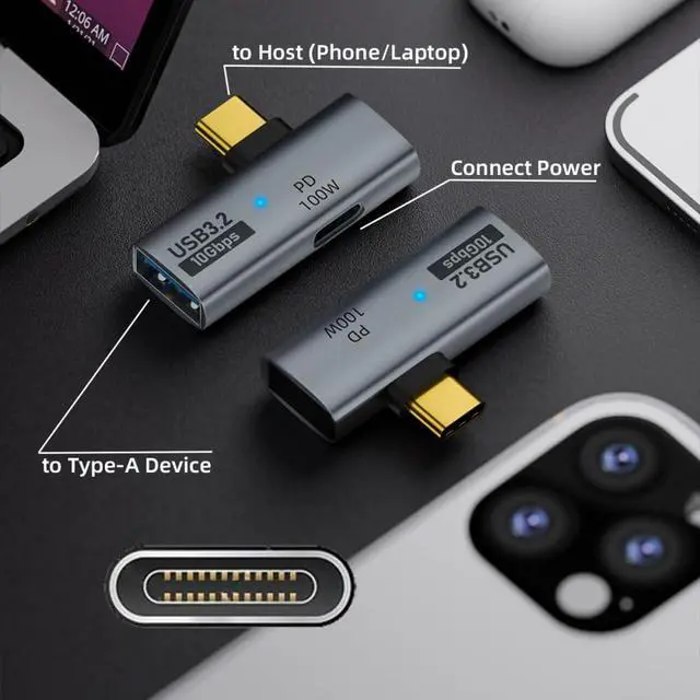 Alt view image 7 of 7 - Adapter 10Gbps USB-C Type-C to USB 3.0 Female OTG & 100W PD Power for Laptop Tablet Phone