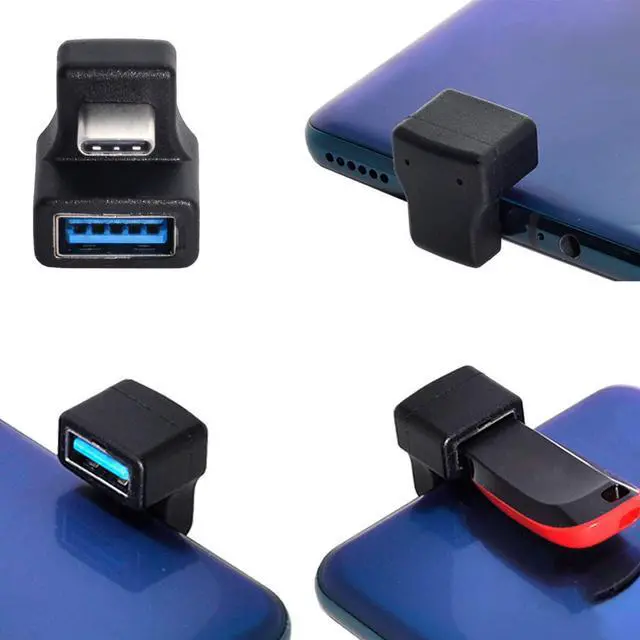Alt view image 4 of 6 - Adapter Type-C USB-C OTG to USB 3.0 Female Extension Adapter 360 Degree Down Up Opposite U Shape Back Angled for Phone Tablet