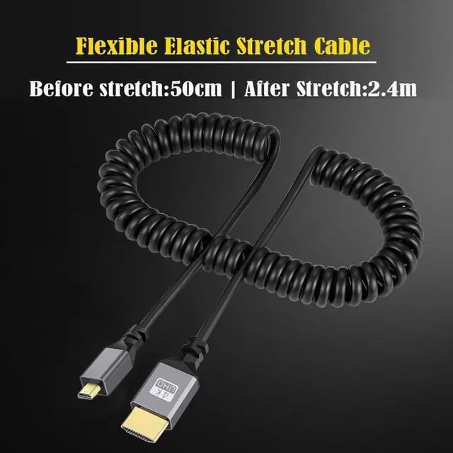 Alt view image 2 of 7 - Micro HDMI 2.0 Male to HDMI Male 4K 60hz Stretch Coiled Cable Straight Connector for HDTV Computer Laptop Monitor