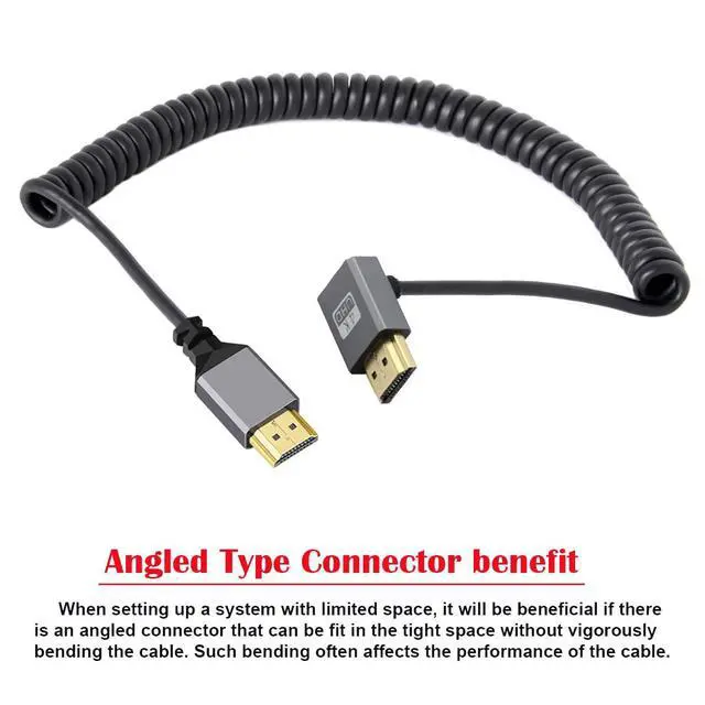 Alt view image 2 of 7 - HDMI 2.0 Male to HDMI Male 4K 60hz Stretch Coiled Cable Up Angled 90 Degree for HDTV Computer Laptop Monitor