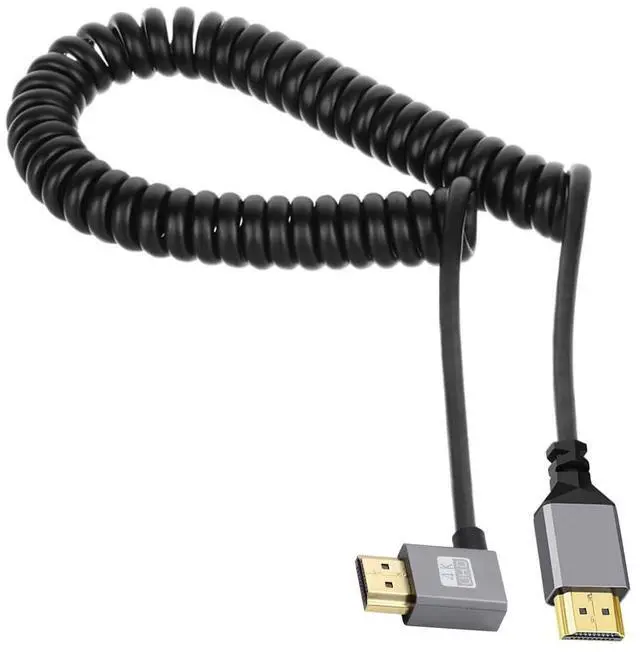 Main image of HDMI 2.0 Male to HDMI Male 4K 60hz Stretch Coiled Cable Left Angled 90 Degree for HDTV Computer Laptop Monitor