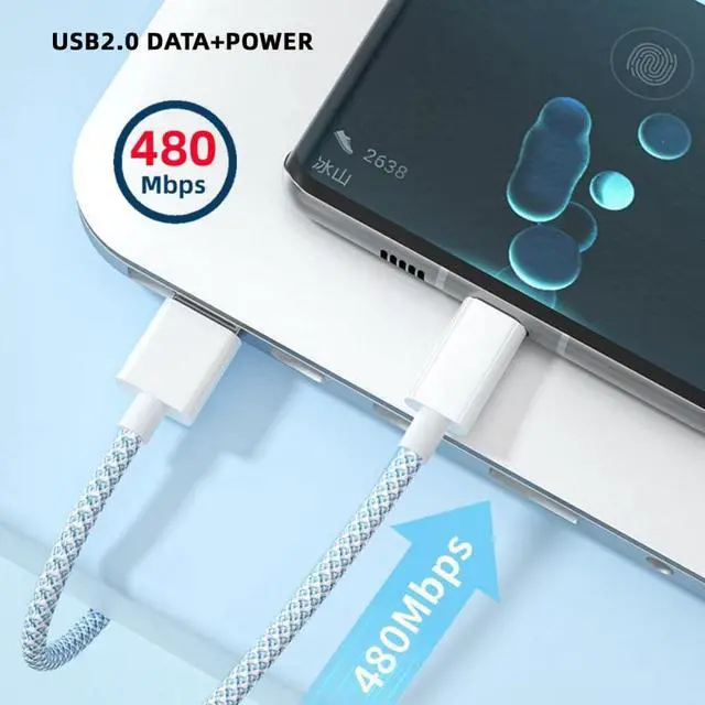 Alt view image 3 of 7 - Cable USB-C Type C Male to Type-A Male 15W 5V3A Power 480Mbps Data Cable Blue Sleeve for Phone & Tablet (100cm)