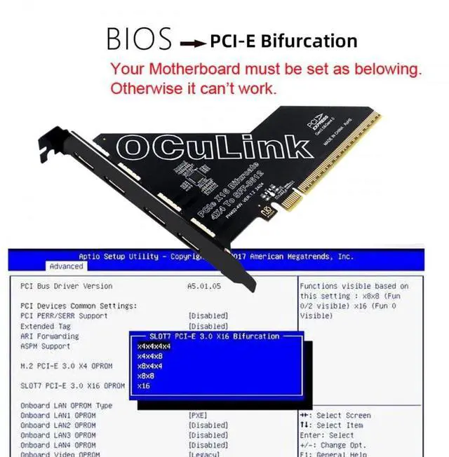 Alt view image 2 of 7 - Adapter PCI-Express 4.0 PCIE 16x Detachable to Four Oculink SFF-8612 SFF-8611 External VROC Raid0 Adapter for U.2 SSD eGPU External Graphics Card Dock