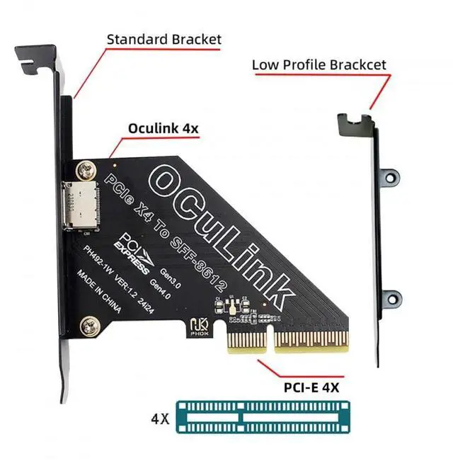 Alt view image 2 of 7 - Adapter PCI-Express 4.0 PCIE 4X to Oculink SFF-8612 SFF-8611 Host Card for U.2 SSD eGPU External Graphics Card Dock