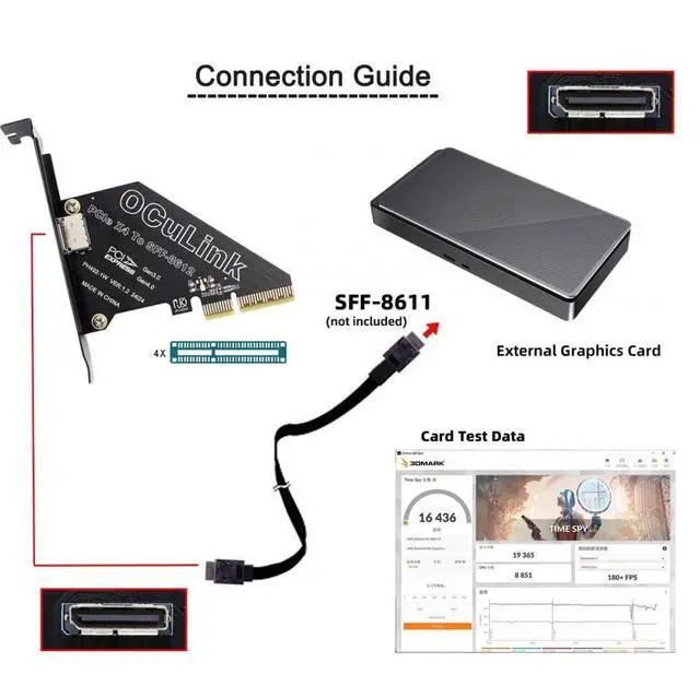 Alt view image 3 of 7 - Adapter PCI-Express 4.0 PCIE 4X to Oculink SFF-8612 SFF-8611 Host Card for U.2 SSD eGPU External Graphics Card Dock