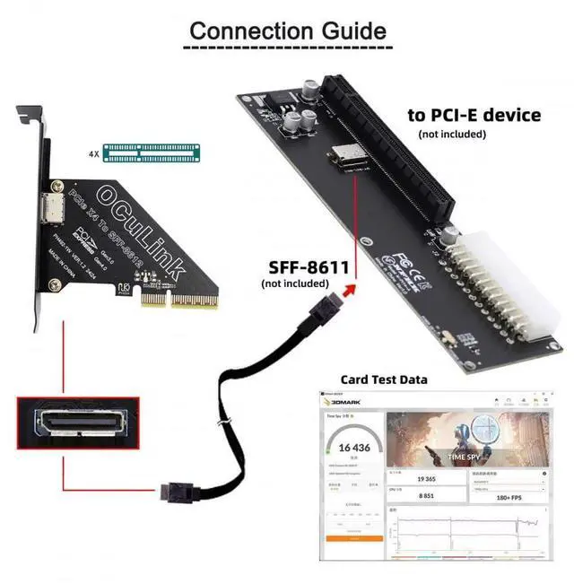 Alt view image 6 of 7 - Adapter PCI-Express 4.0 PCIE 4X to Oculink SFF-8612 SFF-8611 Host Card for U.2 SSD eGPU External Graphics Card Dock