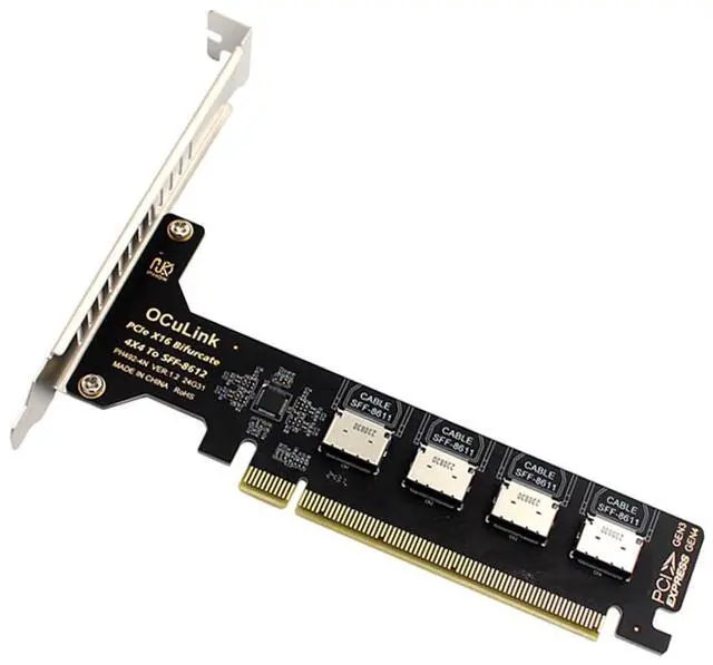 Main image of Adapter PCI-Express 4.0 PCIE 16x Detachable to Four Oculink SFF-8612 SFF-8611 Internal VROC Raid0 Adapter for U.2 SSD eGPU External Graphics Card Dock