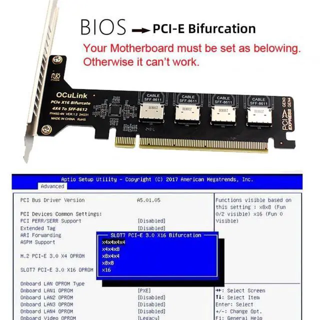 Alt view image 3 of 7 - Adapter PCI-Express 4.0 PCIE 16x Detachable to Four Oculink SFF-8612 SFF-8611 Internal VROC Raid0 Adapter for U.2 SSD eGPU External Graphics Card Dock