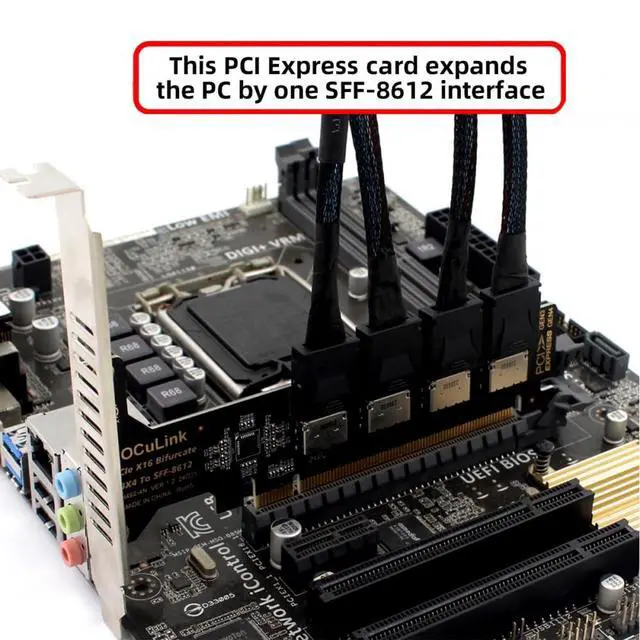 Alt view image 4 of 7 - Adapter PCI-Express 4.0 PCIE 16x Detachable to Four Oculink SFF-8612 SFF-8611 Internal VROC Raid0 Adapter for U.2 SSD eGPU External Graphics Card Dock