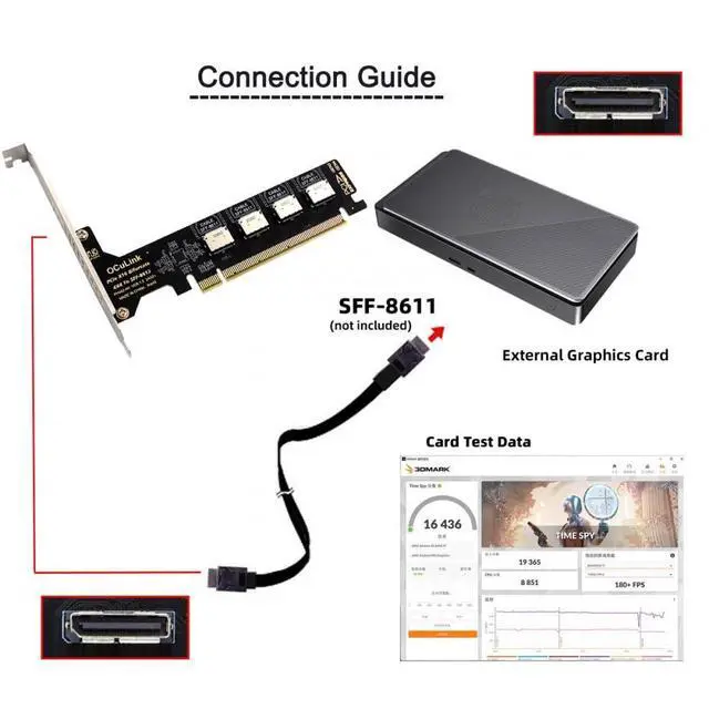 Alt view image 6 of 7 - Adapter PCI-Express 4.0 PCIE 16x Detachable to Four Oculink SFF-8612 SFF-8611 Internal VROC Raid0 Adapter for U.2 SSD eGPU External Graphics Card Dock