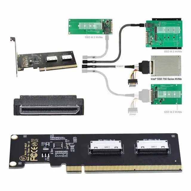 Alt view image 5 of 7 - Adapter PCIE4.0 PCI-Express 16x to Dual Oculink SFF-8612 SFF-8611 8X VROC Adapter for Mainboard SSD Graphics Card