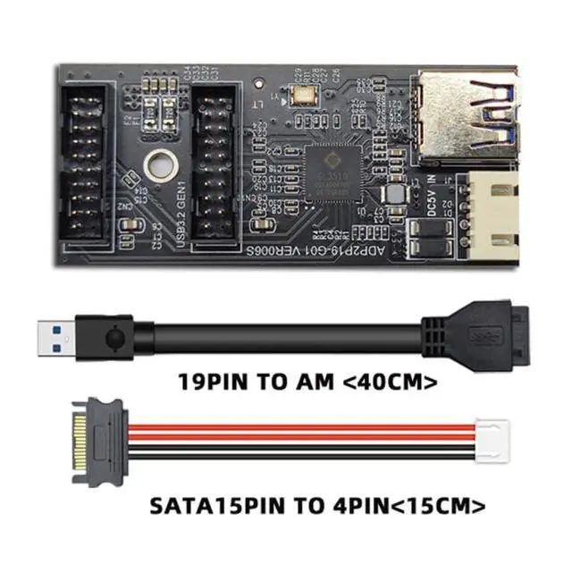 Alt view image 2 of 7 - Card Single 19/20Pin Header to USB 3.0 19/20Pin Dual Ports Female PCBA Type Adapter Splitter HUB 5Gbps