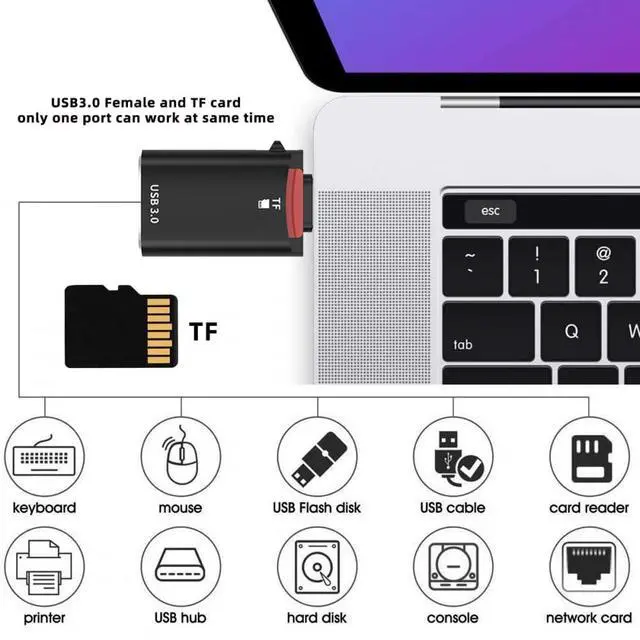 Alt view image 5 of 7 - Adapter 10Gbps USB-C Type-C to USB 3.0 Female OTG & TF Micro-SD Card Reader for Laptop Tablet Phone