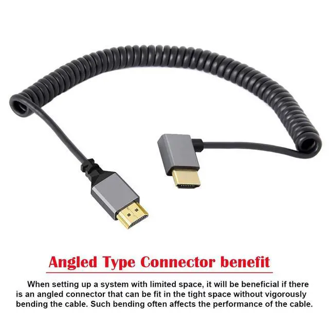 Alt view image 2 of 7 - HDMI 2.0 Male to HDMI Male 4K 60hz Stretch Coiled Cable Left Angled 90 Degree for HDTV Computer Laptop Monitor