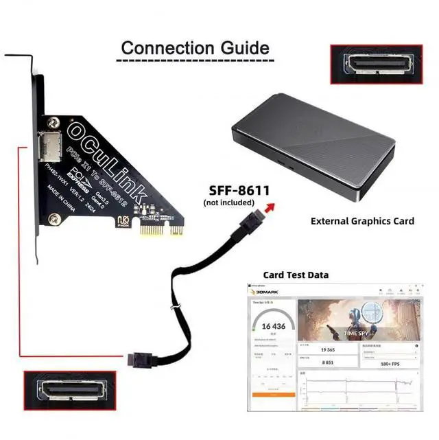 Alt view image 3 of 7 - Adapter PCI-Express 4.0 PCIE 1x to Oculink SFF-8612 SFF-8611 Host Card for U.2 SSD eGPU External Graphics Card Dock