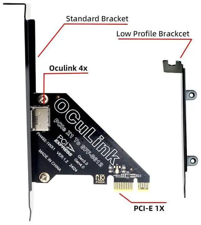 Alt view image 2 of 7 - Adapter PCI-Express 4.0 PCIE 1x to Oculink SFF-8612 SFF-8611 Host Card for U.2 SSD eGPU External Graphics Card Dock