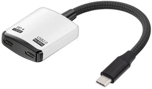 Main image of USB-C Type-C 1-to-2 VR AR Glass OTG 8K Video USB-C Female 100W PD Power Cable for NS Handheld Console Laptop Tablet Phone (White)