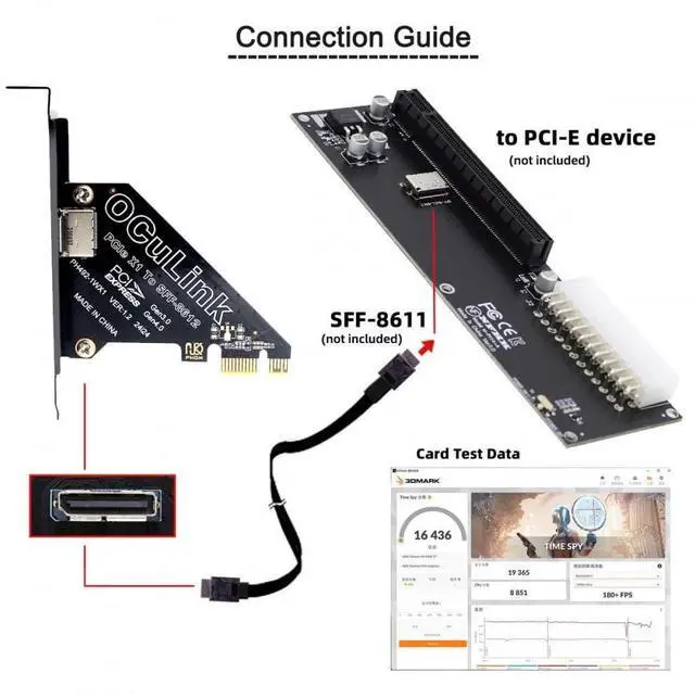 Alt view image 6 of 7 - Adapter PCI-Express 4.0 PCIE 1x to Oculink SFF-8612 SFF-8611 Host Card for U.2 SSD eGPU External Graphics Card Dock