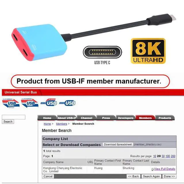 Alt view image 2 of 7 - USB-C Type-C 1-to-2 VR AR Glass OTG 8K Video USB-C Female 100W PD Power Cable for NS Handheld Console Laptop Tablet Phone