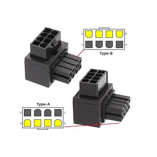 Alt view image 2 of 7 - Adapter 2pcs/lot ATX 8P EPS Male to Female 90 Degree Up Down Angled Power Header for CPU 12V