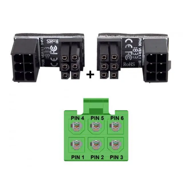 Alt view image 2 of 6 - 2pcs/lot ATX 6Pin GPU Male to Female 360 Degree Up Down Angled Power Header Adapter for Graphics Card 12V