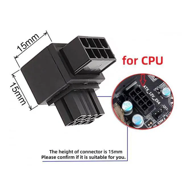 Alt view image 7 of 7 - Adapter 2pcs/lot ATX 8P EPS Male to Female 90 Degree Up Down Angled Power Header for CPU 12V