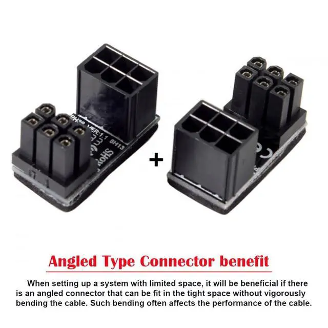Alt view image 3 of 6 - 2pcs/lot ATX 6Pin GPU Male to Female 360 Degree Up Down Angled Power Header Adapter for Graphics Card 12V