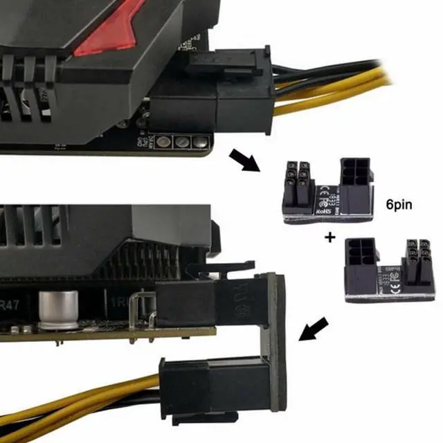 Alt view image 5 of 6 - 2pcs/lot ATX 6Pin GPU Male to Female 360 Degree Up Down Angled Power Header Adapter for Graphics Card 12V