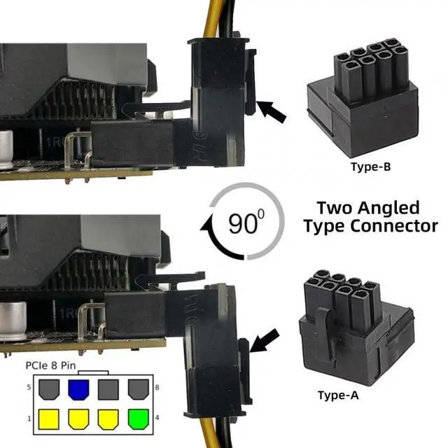 Alt view image 3 of 7 - Adapter 2pcs/lot ATX 8P Male to Female 90 Degree Up Down Angled Power Header Adapter for GPU Graphics Card