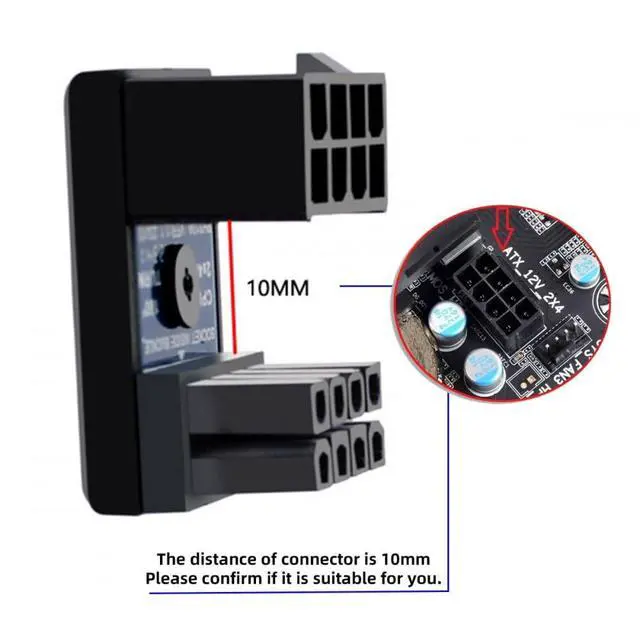 Alt view image 3 of 6 - 2pcs/lot ATX 8P EPS Male to 8P Female 360 Degree Up Down Angled Power Header Adapter for CPU 12V