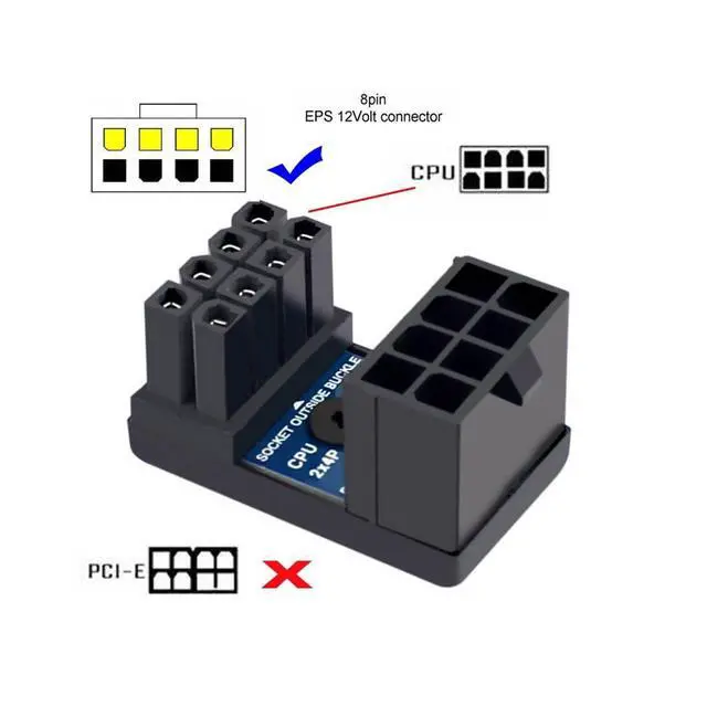 Alt view image 4 of 6 - 2pcs/lot ATX 8P EPS Male to 8P Female 360 Degree Up Down Angled Power Header Adapter for CPU 12V