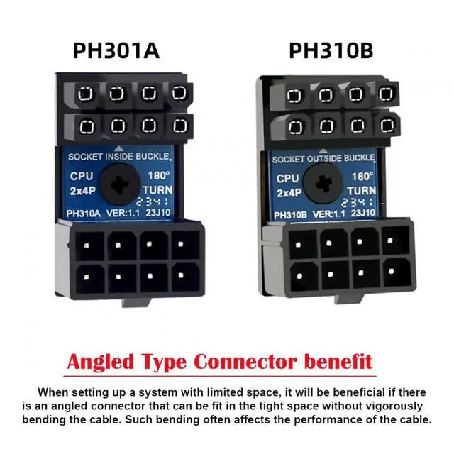 Alt view image 2 of 6 - 2pcs/lot ATX 8P EPS Male to 8P Female 360 Degree Up Down Angled Power Header Adapter for CPU 12V