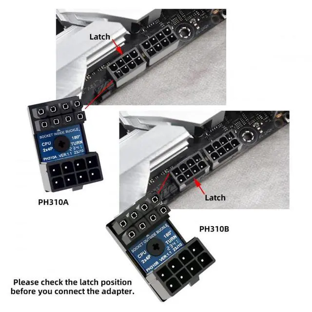 Alt view image 5 of 6 - 2pcs/lot ATX 8P EPS Male to 8P Female 360 Degree Up Down Angled Power Header Adapter for CPU 12V